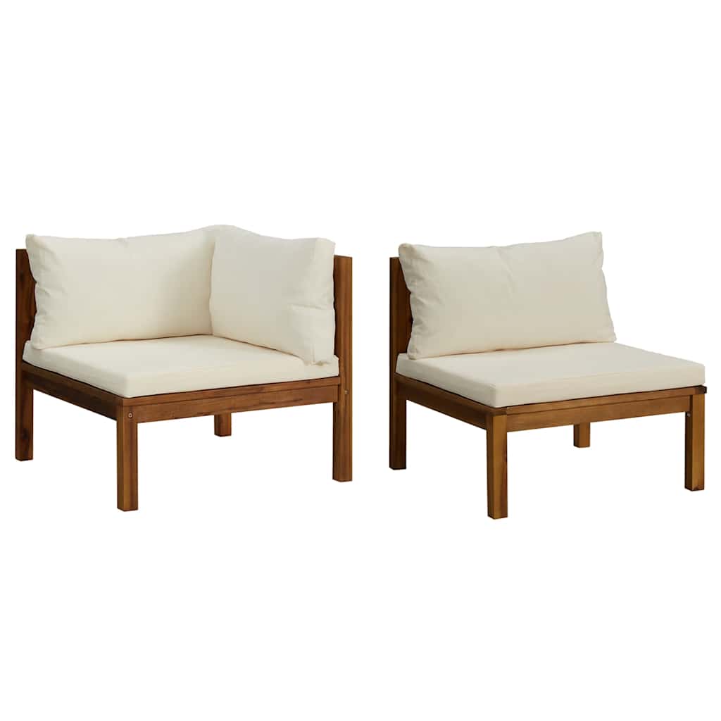 

vidaXL 2 Piece Sofa Set with Cream White Cushions Solid Acacia Wood