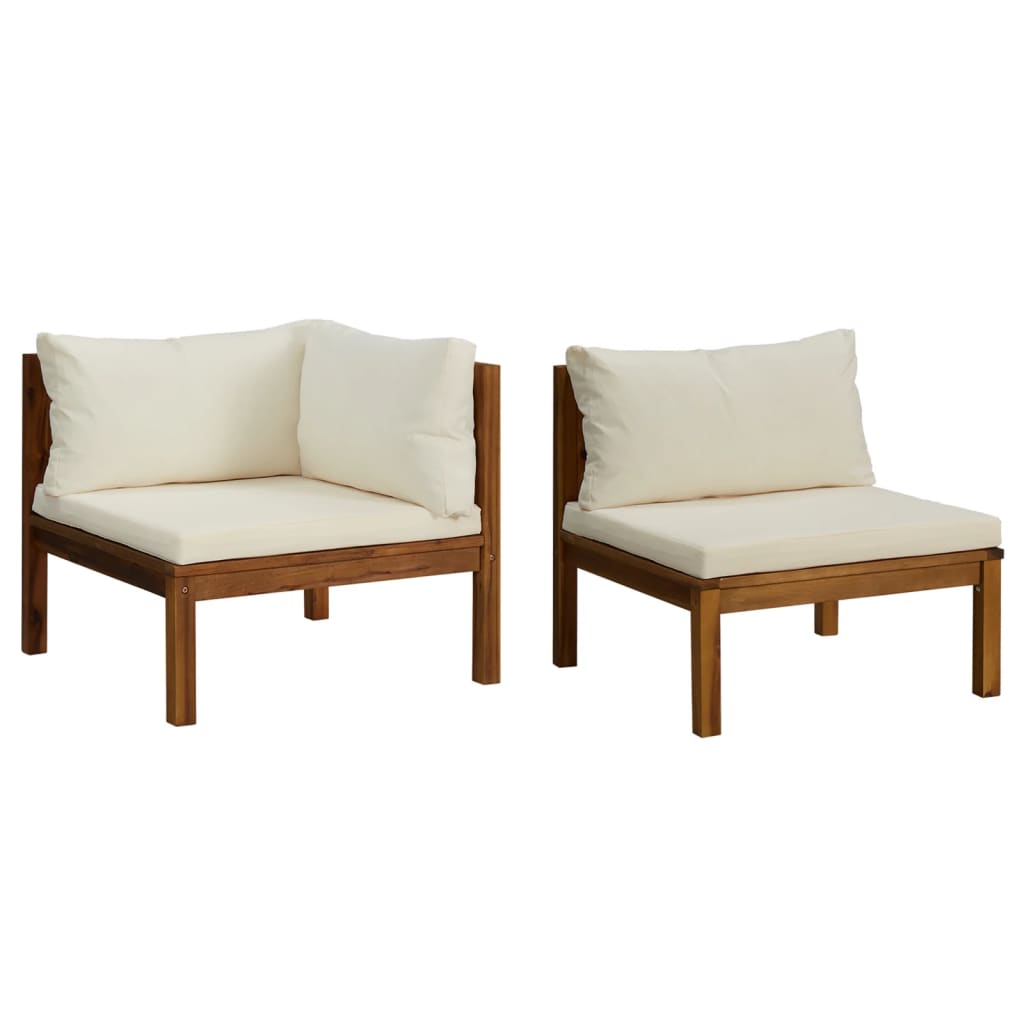 Image of vidaXL 2 Piece Sofa Set with Cream White Cushions Solid Acacia Wood