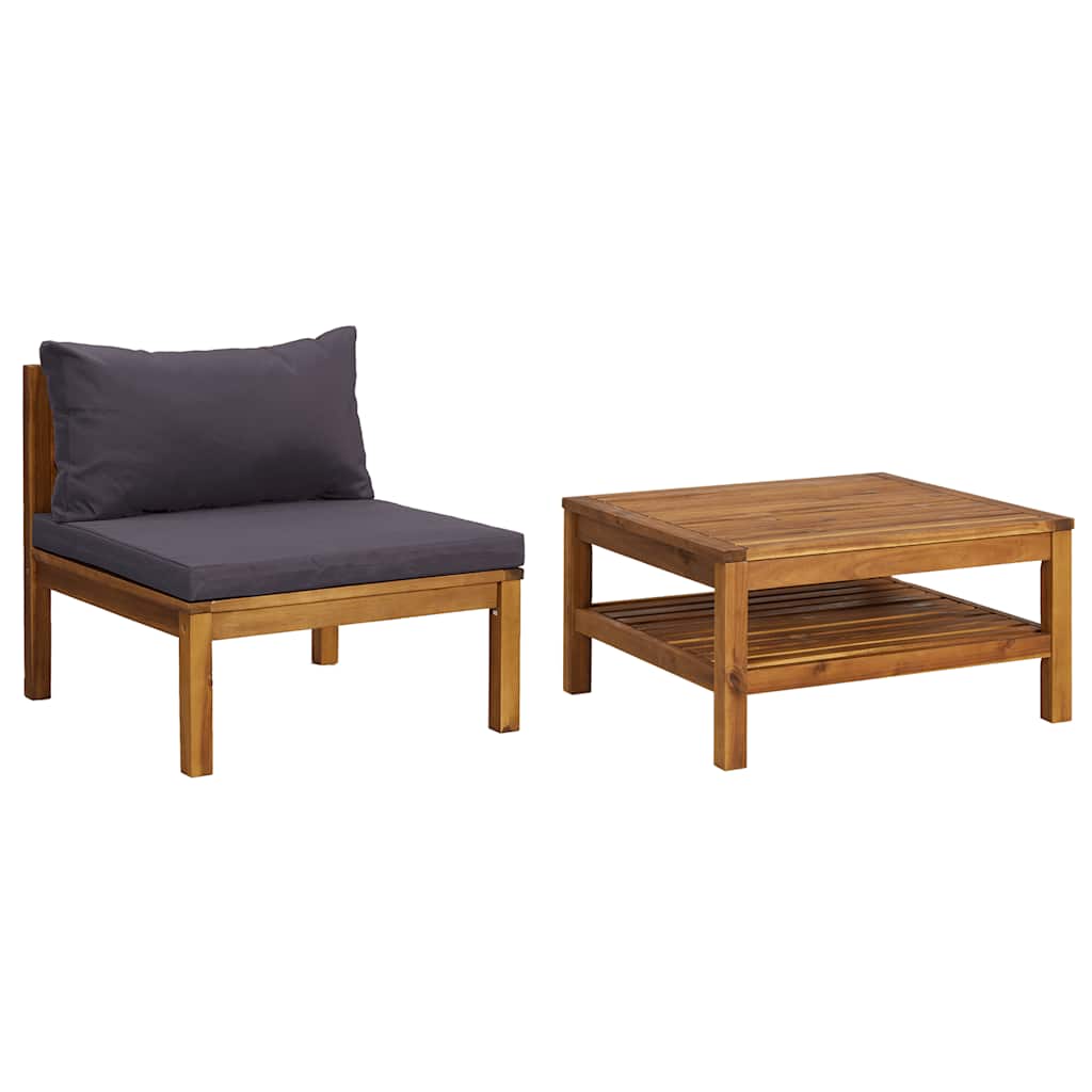 

vidaXL 2 Piece Patio Sofa Set with Dark Gray Cushions Acacia Wood