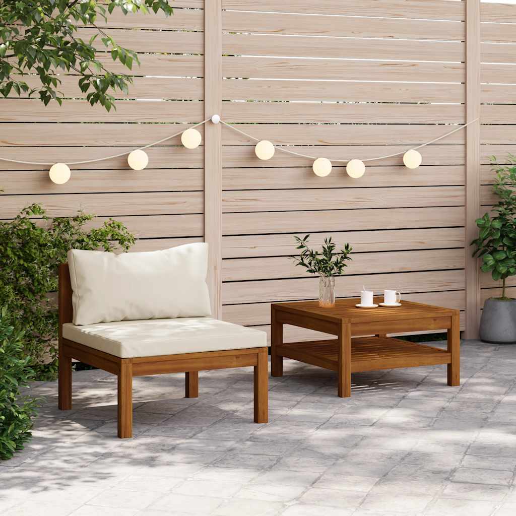 vidaXL 2-tlg. Garten-Sofagarnitur mit Cremeweißen Kissen Akazienholz