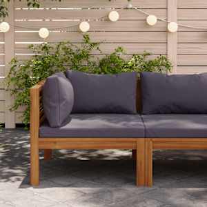 Sekcijski kotni kavč s temno sivo blazino trden akacijev les