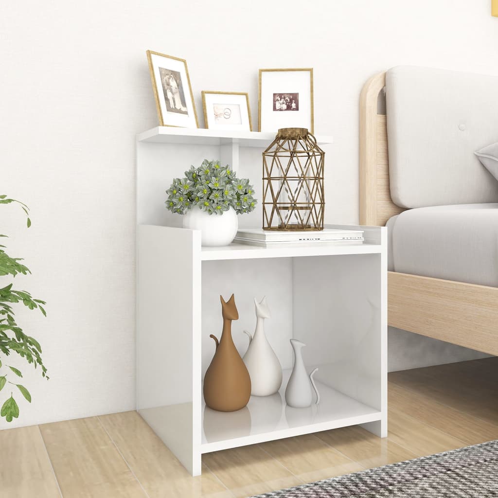 Petrashop  Noční stolek bílý s vysokým leskem 40 x 35 x 60 cm dřevotříska