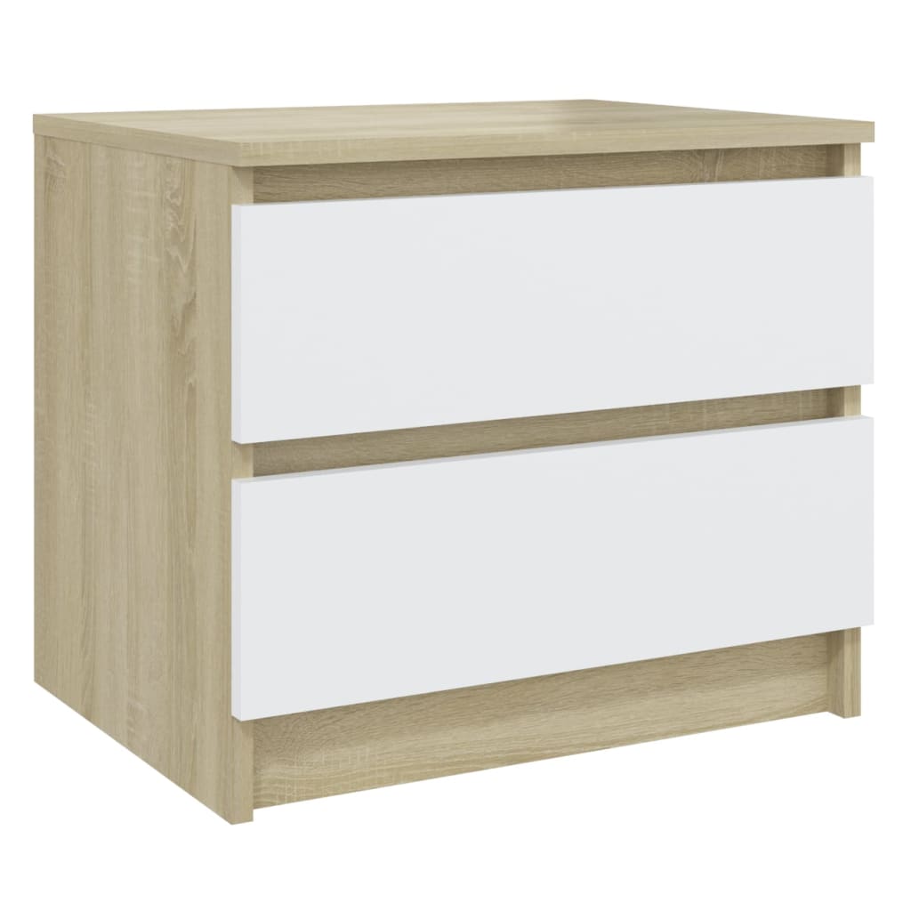 vidaXL Sängbord 2 st vit och sonoma-ek 50x39x43,5 cm konstruerat trä
