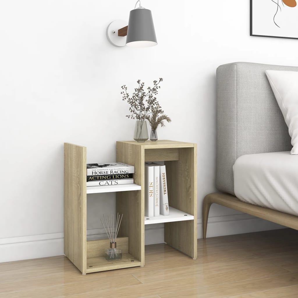 vidaXL Bedside Cabinet White and Sonoma Oak 50x30x51.5 cm Engineered Wood