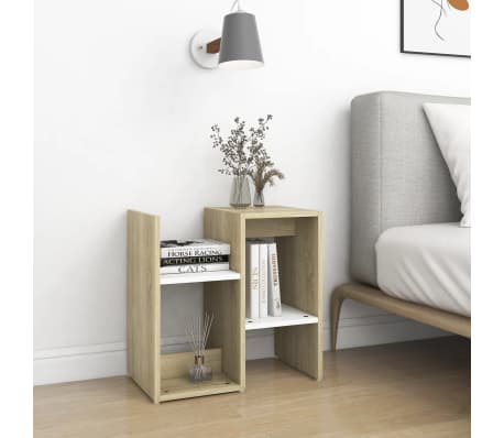 vidaXL Bedside Cabinet White and Sonoma Oak 50x30x51.5 cm Engineered Wood