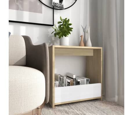 vidaXL Sidebord hvit og sonoma eik 50x26x50 cm konstruert tre