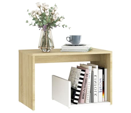 vidaXL Sidebord hvit og sonoma eik 59x36x38 cm konstruert tre