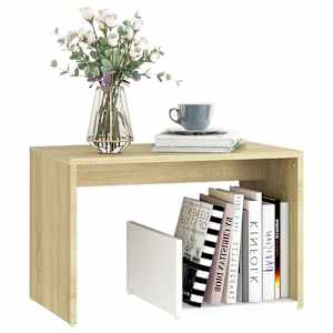 vidaXL Sidebord hvit og sonoma eik 59x36x38 cm konstruert tre