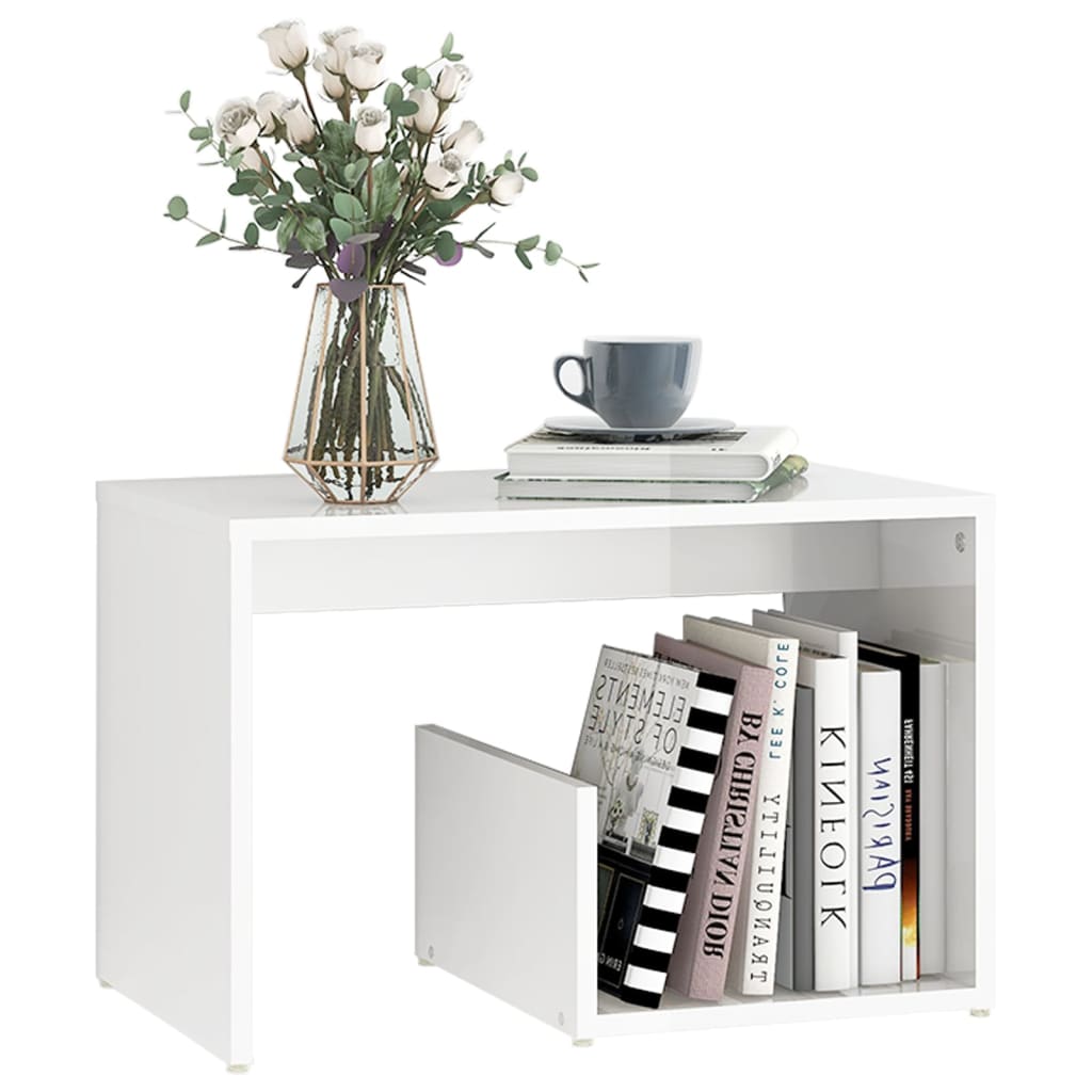 vidaXL magasfényű fehér forgácslap kisasztal 59 x 36 x 38 cm