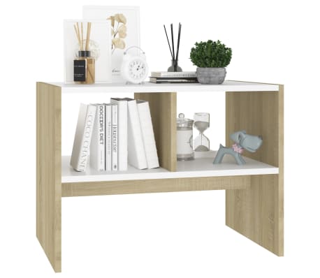 vidaXL Sidebord hvit og sonoma eik 60x40x45 cm konstruert tre