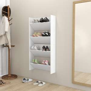 vidaXL Sieninės spintelės batams, 2vnt., baltos, 60x18x60cm, MDP