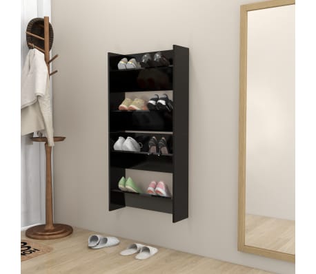 vidaXL Wall Shoe Cabinets 2 pcs Black 60x18x60 cm Engineered Wood