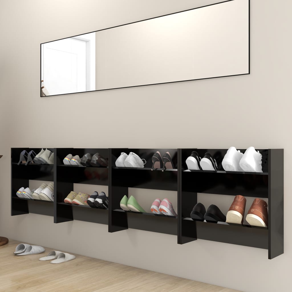 vidaXL Nástenné skrinky na topánky 4 ks, čierne 60x18x60 cm