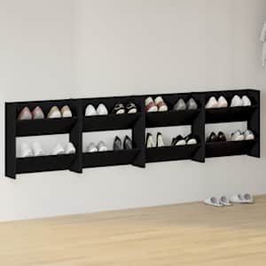 Stenske omare za čevlje 4 kosi črne 60x18x60 cm iverna plošča