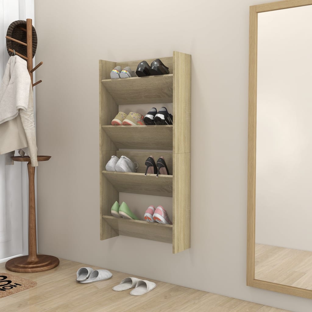 vidaXL Wandschoenenkasten 2 st 60x18x60 cm spaanplaat sonoma eiken