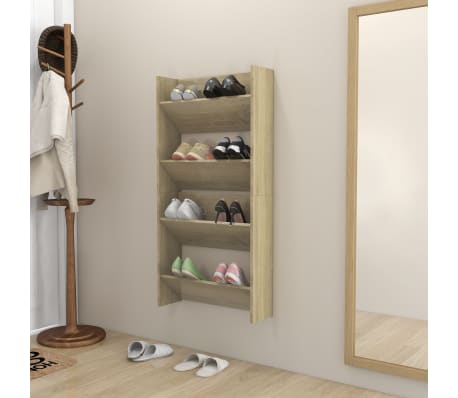 vidaXL Wall Shoe Cabinets 2 pcs Sonoma Oak 60x18x60cm Engineered Wood