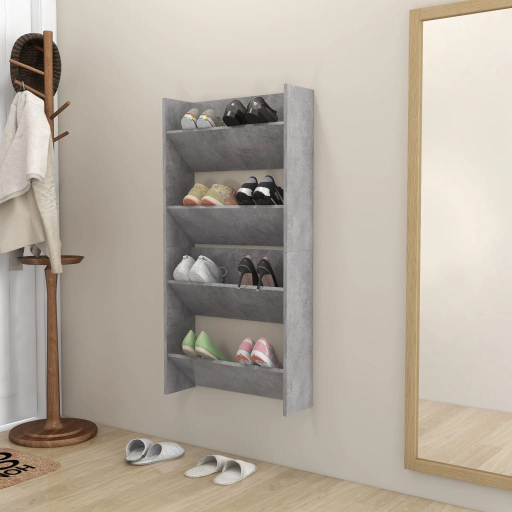 vidaXL Wall Shoe Cabinets 2 pcs Concrete Grey 60x18x60 cm Engineered Wood
