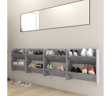 vidaXL Παπουτσοθήκες Τοίχου 4 τεμ. Γκρι Σκυρ. 60x18x60 εκ. Επεξ. Ξύλο