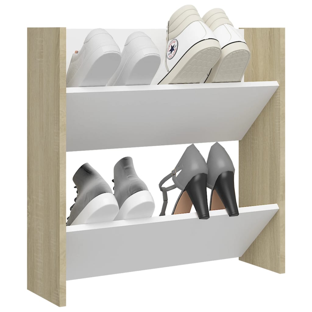 vidaXL Wall Shoe Cabinet White and Sonoma Oak 60x18x60 cm Engineered Wood