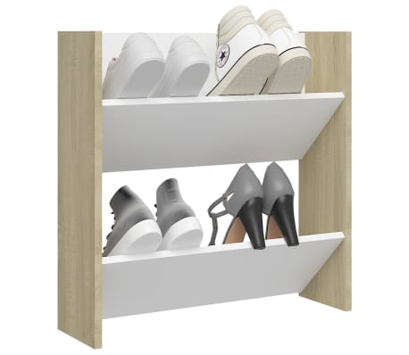 vidaXL Wall Shoe Cabinet White and Sonoma Oak 60x18x60 cm Engineered Wood