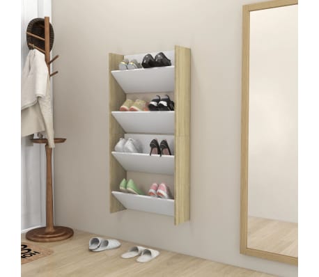 vidaXL sienas plaukti, 2 gab., balti, ozola, 60x18x60cm, skaidu plātne