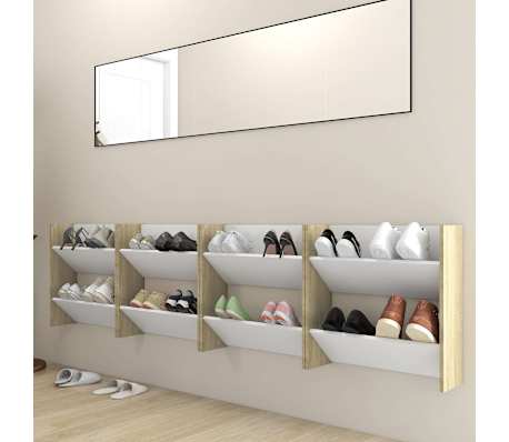vidaXL Pantofare de perete, 4 buc., alb&stejar sonoma, 60x18x60 cm PAL