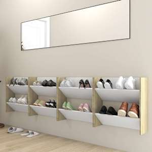 vidaXL Pantofare de perete, 4 buc., alb&stejar sonoma, 60x18x60 cm PAL