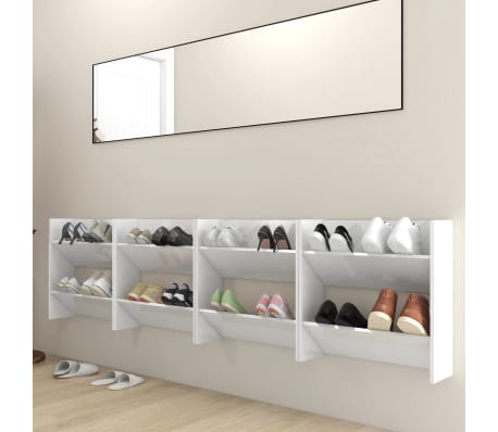 vidaXL Półki ścienne na buty, 4 szt., białe z połyskiem, 60x18x60 cm