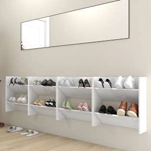 vidaXL Półki ścienne na buty, 4 szt., białe z połyskiem, 60x18x60 cm