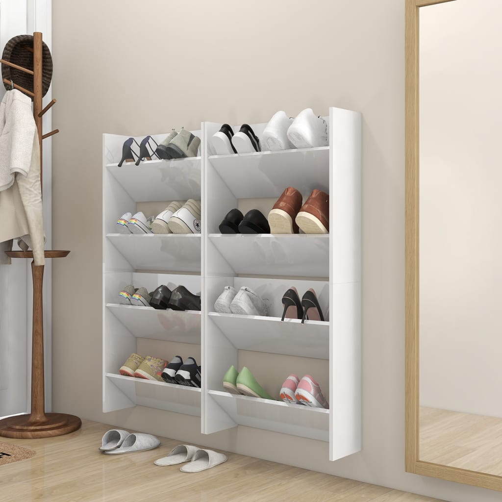Półki ścienne na buty, 4 szt., białe z połyskiem, 60x18x60 cm