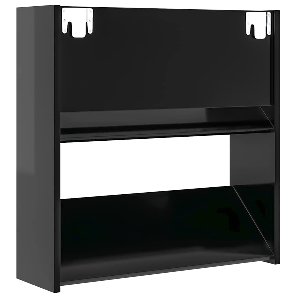 Wandschoenenkast 60x18x60 cm bewerkt hout hoogglans zwart image 7