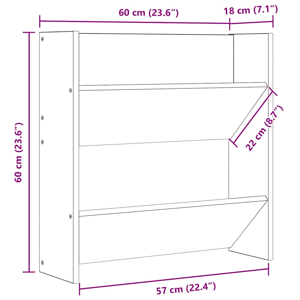 Wandschoenenkast 60x18x60 cm bewerkt hout hoogglans zwart image 10