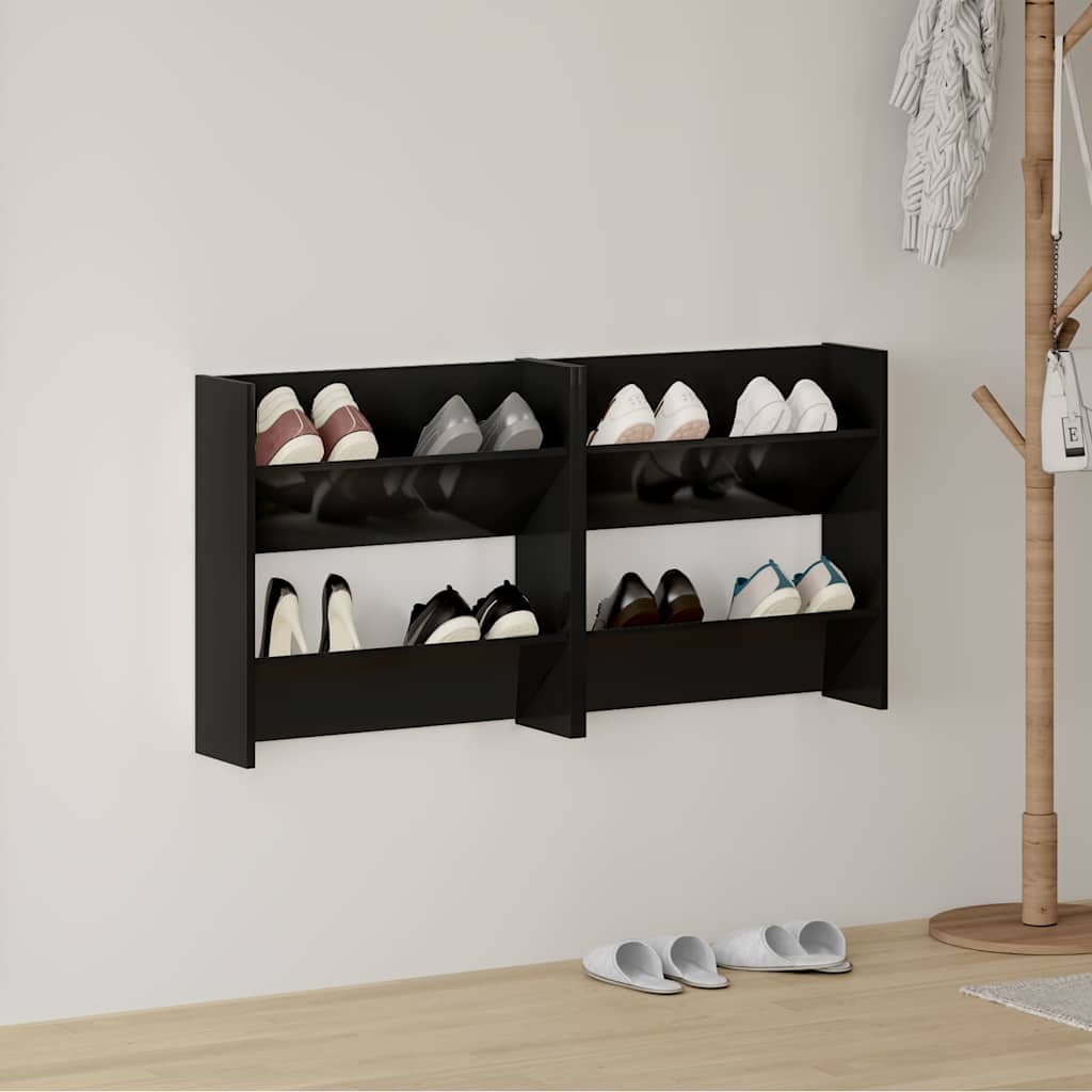 vidaXL Pantofare de perete, 2 buc., negru extralucios, 60x18x60 cm PAL