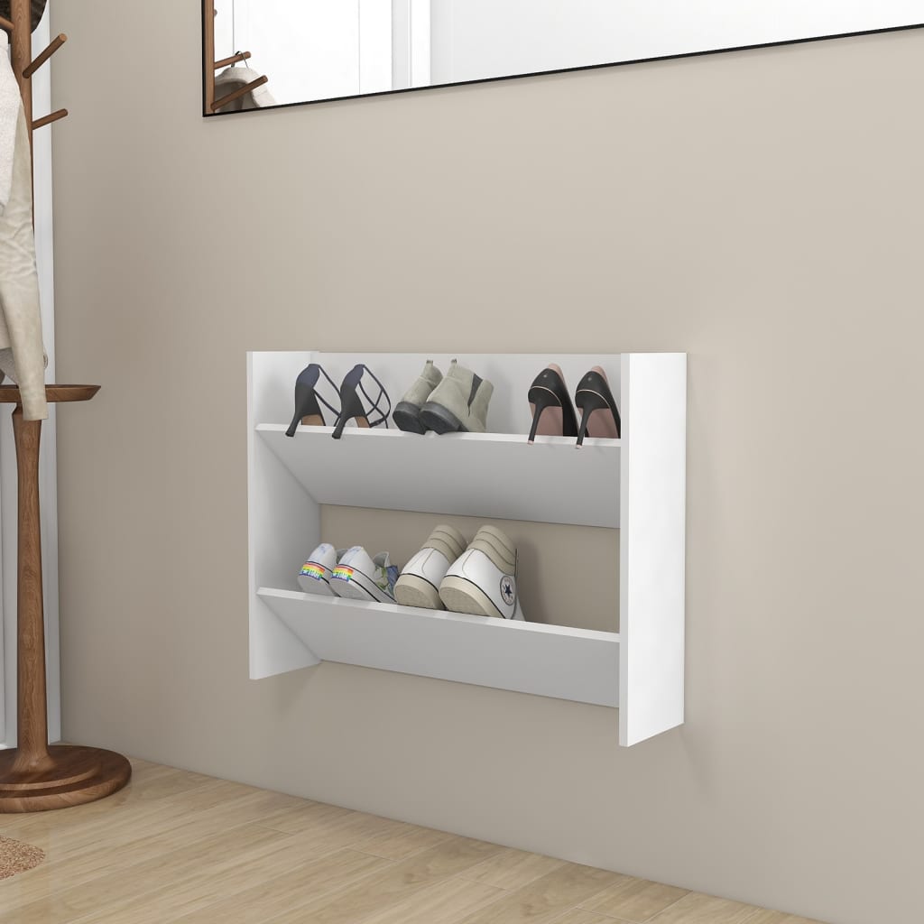 vidaXL Pantofar de perete, alb, 80x18x60 cm, lemn prelucrat