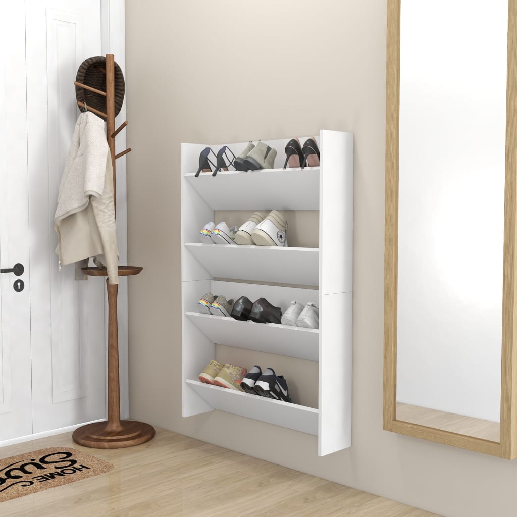 vidaXL Wall Shoe Cabinet 2 pcs White 80x18x60 cm Engineered Wood