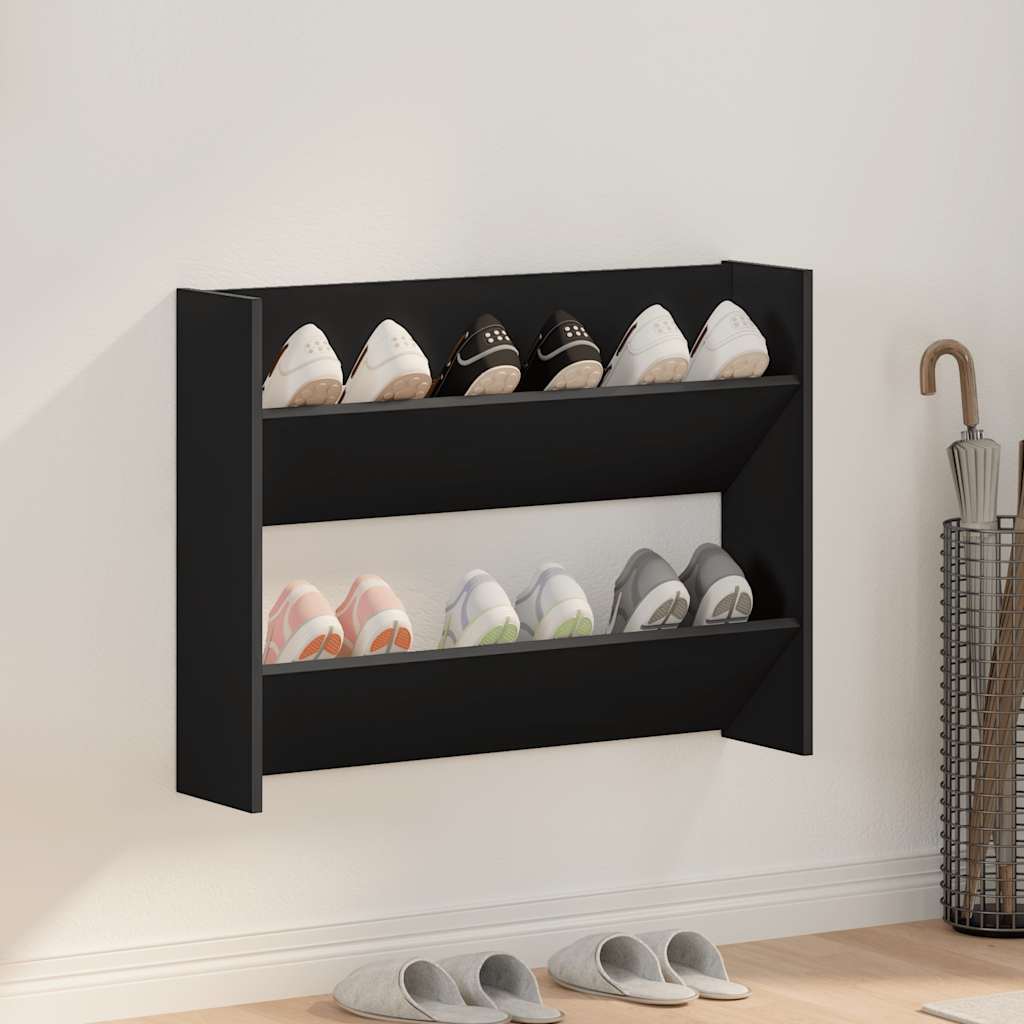 vidaXL væghængt skoskab 80x18x60 cm konstrueret træ sort billede