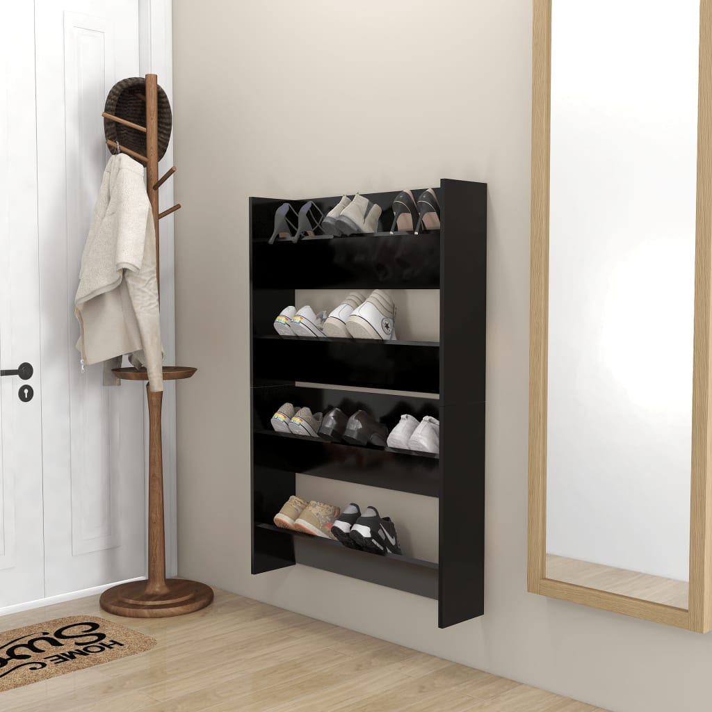 vidaXL Wall Shoe Cabinets 2 pcs Black 80x18x60 cm Engineered Wood