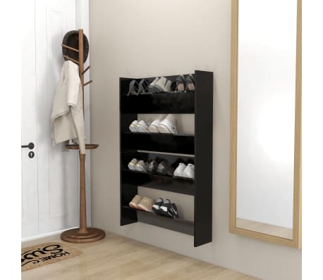 vidaXL Wall Shoe Cabinets 2 pcs Black 80x18x60 cm Engineered Wood