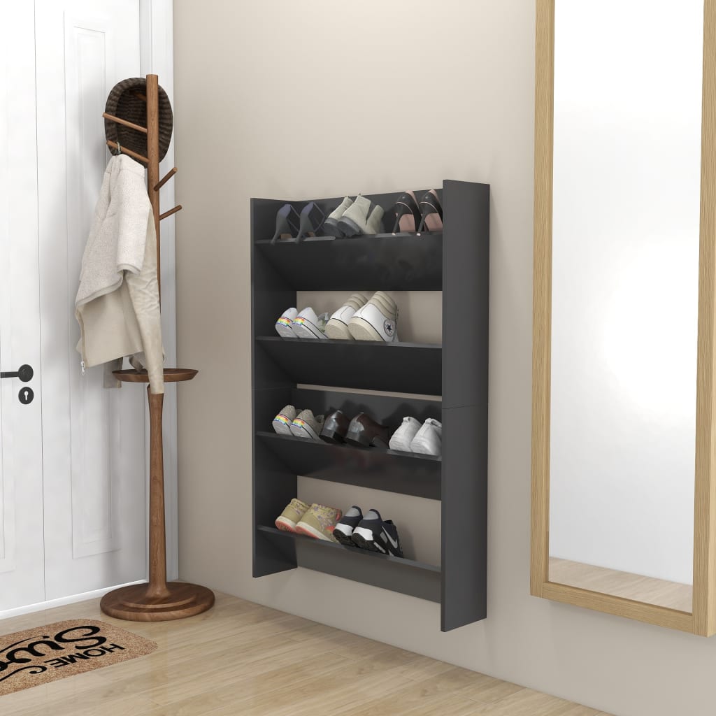 vidaXL Wall Shoe Cabinets 2 pcs Grey 80x18x60 cm Engineered Wood