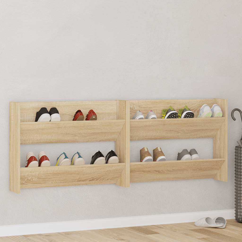vidaXL Wand-Schuhschränke 2 Stk. Sonoma-Eiche 80x18x60cm Holzwerkstoff