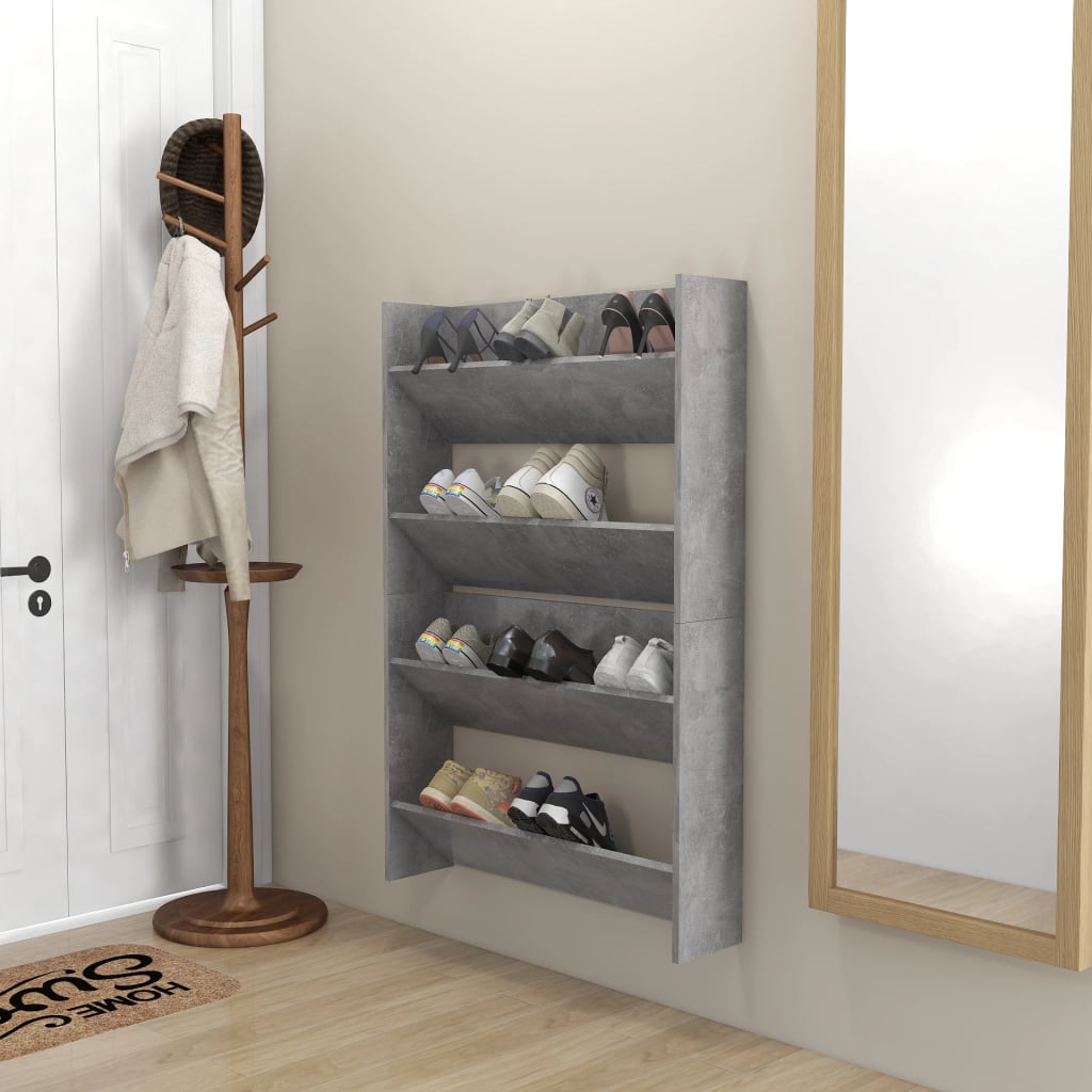 vidaXL Wall Shoe Cabinets 2 pcs Concrete Grey 80x18x60 cm Engineered Wood