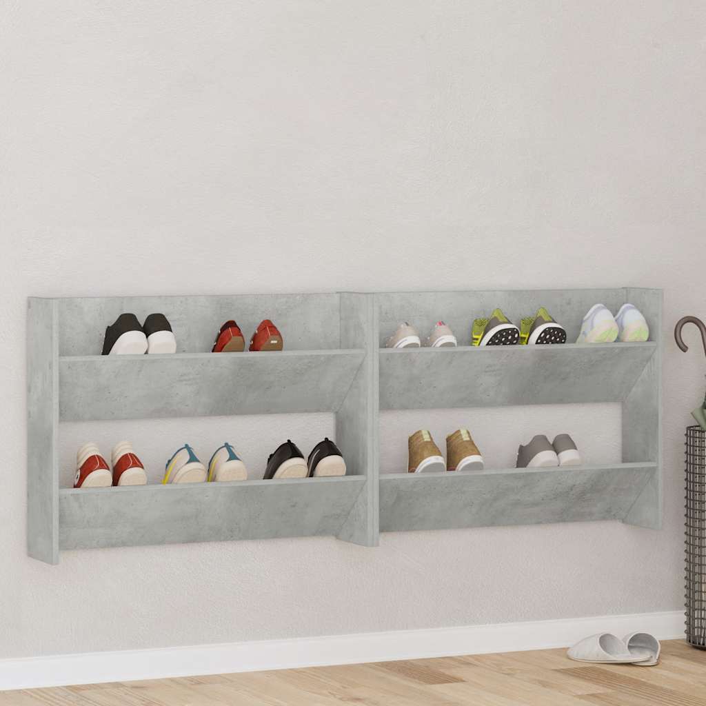 vidaXL Wand-Schuhschränke 2 Stk. Betongrau 80x18x60 cm Holzwerkstoff