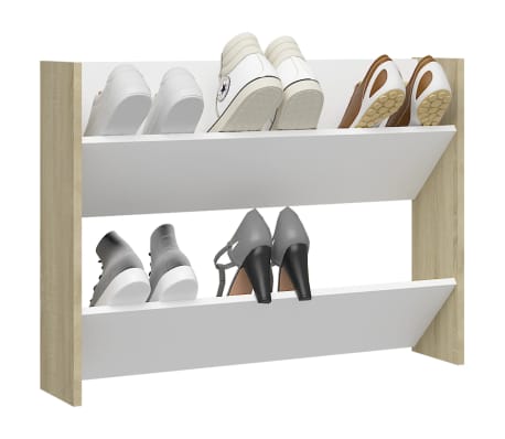 vidaXL Sieninė spintelė batams, baltos/ąžuolo spalvos, 80x18x60cm, MDP