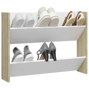 vidaXL Sieninė spintelė batams, baltos/ąžuolo spalvos, 80x18x60cm, MDP