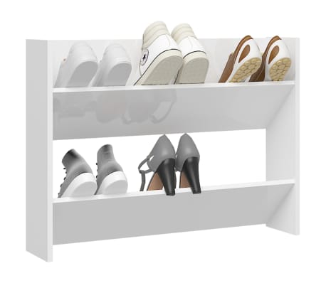 vidaXL Стенен шкаф за обувки, бял гланц, 80x18x60 см, ПДЧ