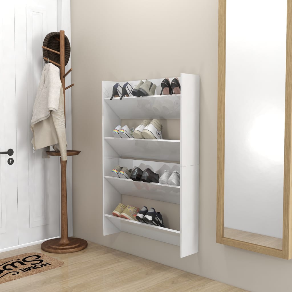

vidaXL Wandschoenenkasten 2 st 80x18x60 cm spaanplaat hoogglans wit