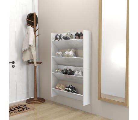 vidaXL Sieninės spintelės batams, 2vnt., baltos, 80x18x60cm, mediena