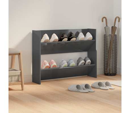 vidaXL Armoire &agrave; chaussures murale gris brillant bois d'ing&eacute;nierie