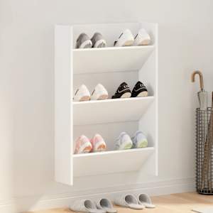 Stenska omara za čevlje bela 60x18x90 cm iverna plošča