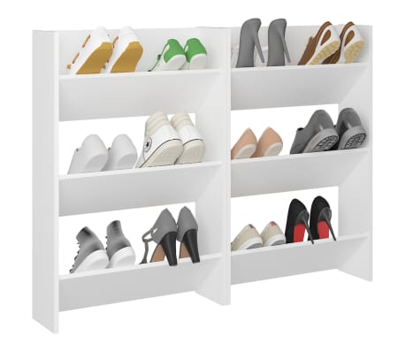 vidaXL Wall Shoe Cabinets 2 pcs White 23.6"x7.1"x35.4" Engineered Wood